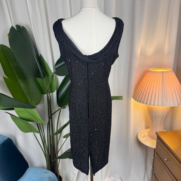 Vintage 90s JMD New York Beaded Embellished Cowl Neck Mini Dress sz 14 - Picture 4 of 10